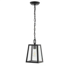 Glendale 6.75 in. 1-Light Black/Clear Outdoor LED Pendant Farmhouse Open Box
