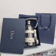 Dior Stainless Steel Water Bottle Silver Limited VIP Gift with Crossbody Strap