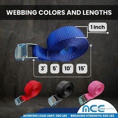 USA 1″ x 3′- 15′ Endless Cargo Lashing Strap w/Cam Buckle for Motorcycle Bicycle