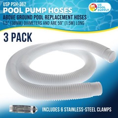 3 Pack of White Above Ground Pool Hose Replacement 1.5″ Diameter x 59″ Long