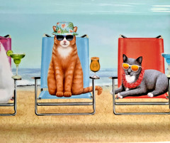 Cats on the Beach in Beach Chairs Melamine Tray Nautical Scene 19.75 X 6.25