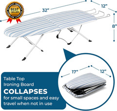 Folding Tabletop Ironing Board with Iron Rest, Blue, 32” L X 12” W, Steel Frame