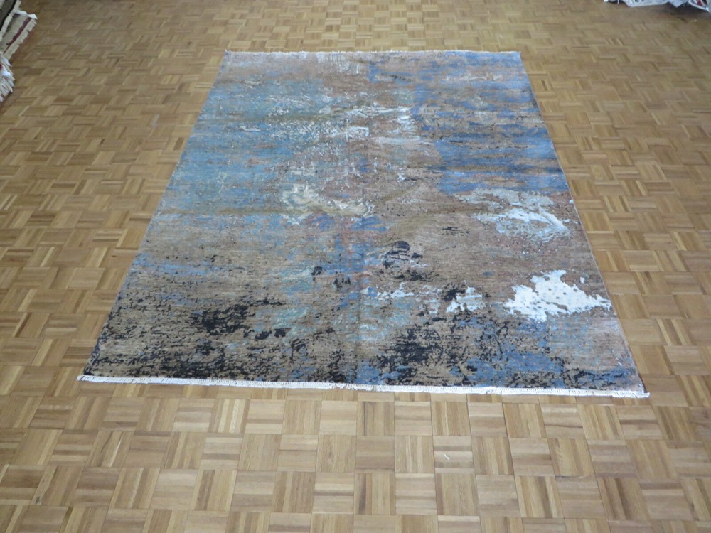 8 x 10 Hand Knotted Multi Colored Modern Abstract Oriental Rug With Silk G11411