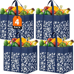 Reusable Grocery Bags 4 Pack Large Foldable Tote Waterproof Shopping Bags Set
