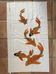 Alfred Shaheen Hand Painted Koi Textile Panel 45″ X 26.5″ Signed Mid Century