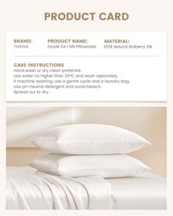 Set of 2 Pure Mulberry Silk Pillowcases – Soft, Durable, Anti-Aging, King Size 2