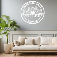 Personalized Wedding Sign – Sunflower Family Name & Established Date Metal Art