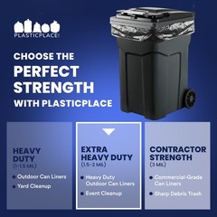 Plasticplace 65 Gallon Black Heavy Duty Trash Bags, 50 Count