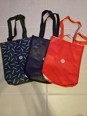 Lot of 3 Lululemon Logo Reusable Tote Shopping Bag Black Dk Green Red 11.5×9.5”