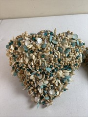 Beaded & Shells Wall Sconces 9”H 11”W Pair Votives Blue/Silver/Tan Beach Ocean