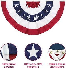 2 Pack USA Pleated Fan Flag 3X6 Feet American US Bunting Flags Half Fan Banner