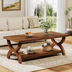 47.2-Inch Rectangle Solid Wood Coffee Table with Storage Shelf for Living Room