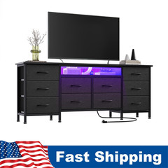 TV Stand for 65, 70, 75 Inch TV 10 Drawer Long Dresser w Power Outlets LED Light
