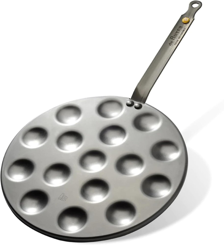 De Buyer 5612.16 Mineral B Round Aebleskiver & Poffertjes Pan, Nonstick, 10.75″