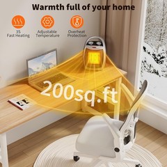 Portable Electric Space Heater with Thermostat, 1500W/750W Safe and Quiet Cerami
