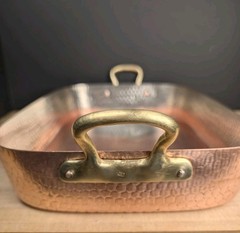 Vintage Copper Tin Brass Handles Lasagna Casserole Roasting Pan 10.5×15 Korea