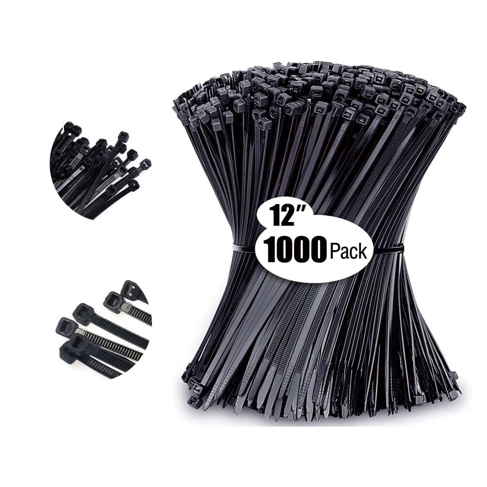 1000Pcs 12″ Cable Zip Ties Heavy Duty 40LBS Ultra Nylon Wrap Wire UV Resistant