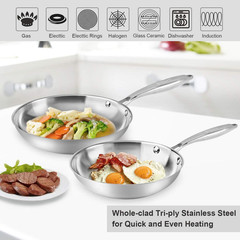 Stainless Steel Frying Pan Set 2 Piece, 8,10 Inch Tri-Ply Frying Pans Non Stick,