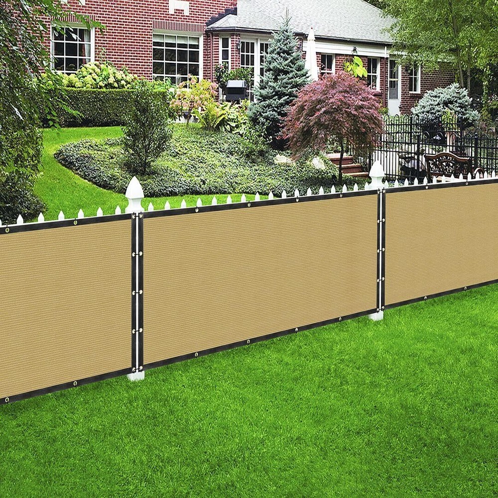 Privacy Fence Screen in Beige Tan with Silver Grommet 90 Pct Blockage Windscreen