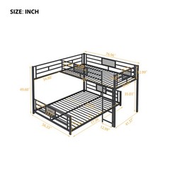L Shaped Metal Twin over Full Size Bunk Bed