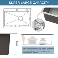 Silver Stainless Steel Kitchen Sink Drop In Top Mount Single Bowl Basin W/Faucet
