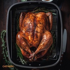 CHEFMADE Turkey Roasting Pan with V Rack, 17 Inch Deep Roasting Pan Non Stick!