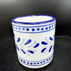 Le Souk Ceramique Tunisia Blue White Hand Painted Floral Coffee Mugs Set 2 READ