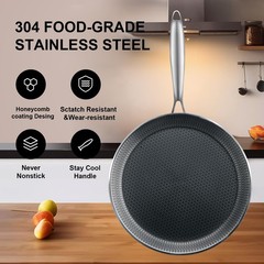 Nonstick Crepe Pan, 11Inch Stainless Steel Crepe Pan, Honeycomb Coating Flat Ski