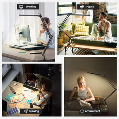 LED Desk Lamp Adjustable Swing Arm Eye Care 5 Modes 11 Brightness Memory Black