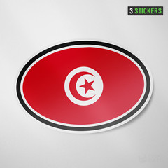 Tunisia Oval Flag Sticker 3 Pack Vinyl Decal Car Auto Window Tunis