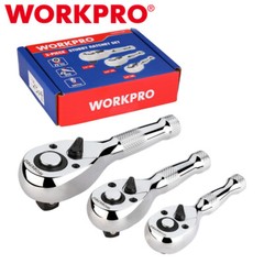 WORKPRO 3PC Stubby Ratchet Set Quick Release 1/4″ 3/8″ 1/2″ Drive Ratchet Handle