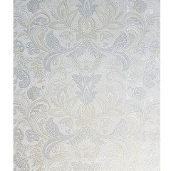 Beige tan silver metallic faux fabric textured floral victorian damask Wallpaper