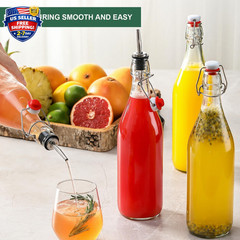8 Pack [1 Liter / 33 Fl. Oz.] Swing Top Glass Bottles W/ Airtight Stopper Lids –