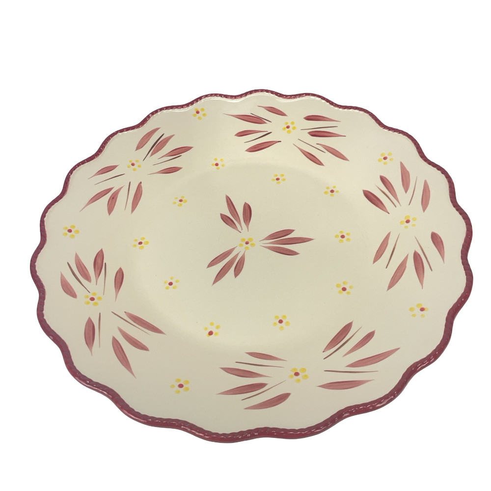 Temptations By Tara Old World 15″ Round Serving Plate White Floral Stoneware
