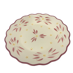 Temptations By Tara Old World 15″ Round Serving Plate White Floral Stoneware