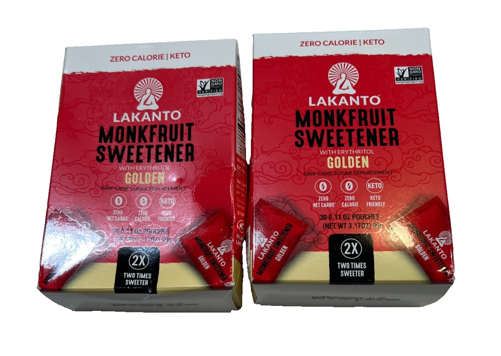 2x Lakanto Monkfruit Sweetener Golden – 60 Packets – Keto, Sugar-Free 8/26