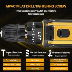 Cordless Brushless Impact Driver Hammer Drill Combo Kit with 2 Battery & Charger