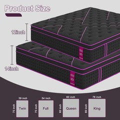 12″ 14″Twin Full Queen King Size Gel Memory Foam Spring Mattress In A Box