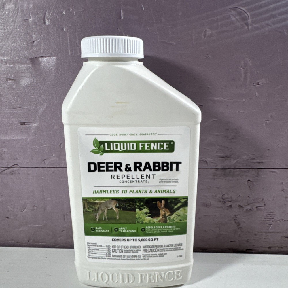 New Liquid Fence Deer & Rabbit Repellent Concentrate, 32 Ounce Cover 5000 Sq FT