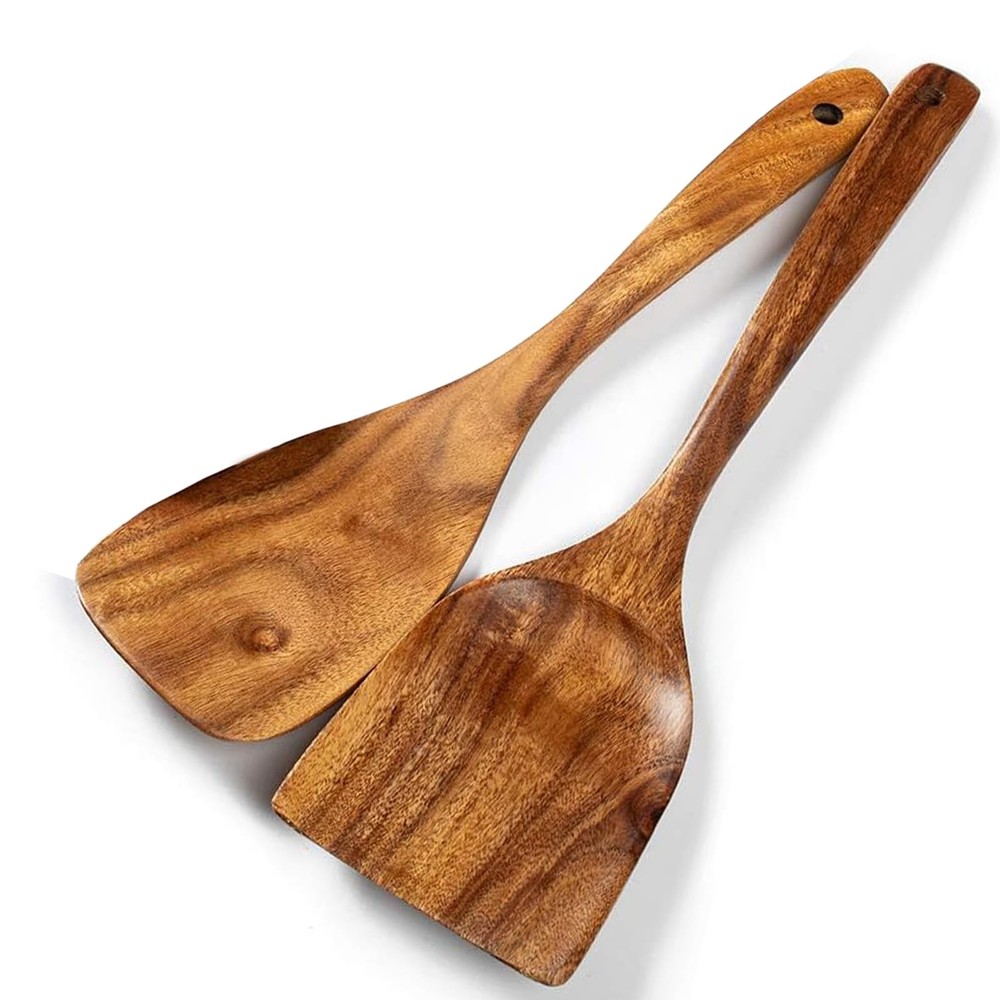 Wooden Spatulas 2 PCs Natural Acacia Wooden Cooking Utensils Set for Non-stick