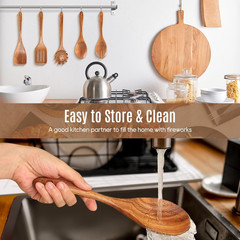 5Pcs Wooden Spoons Cooking Natural Non-Stick Cooking Utensils for Home & Kitchen