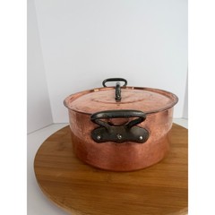 Fabrication Francaise Copper Pot Tin Lined w/ Lid 2 Handles 10.25″ 2 mm READ