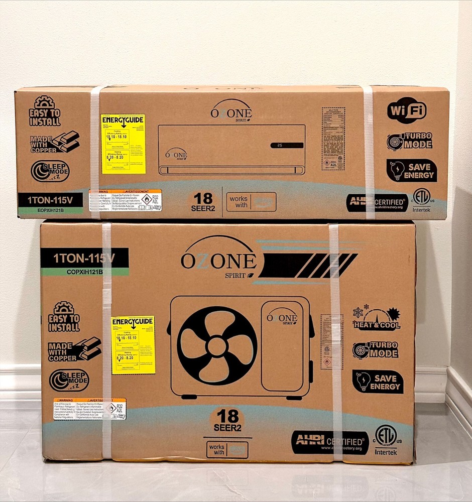 Ozone Spirit 12000 BTU 1 Ton Ductless Mini Split AC Heat Pump 110V WiFi AHRI
