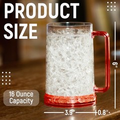 Beer Mugs with Gel Freezer 16 oz Double Walled Color Handles Set Of 4 Bar