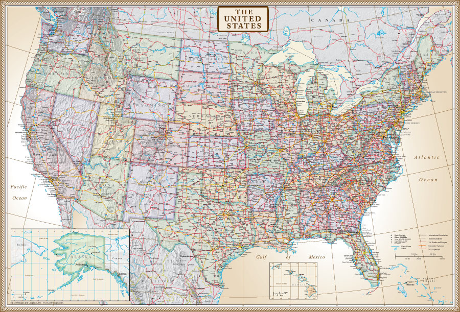 Swiftmaps United States Map US, USA Wall Map Poster Mural “Executive Edition”