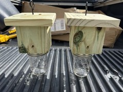 Handmade Set Of 2 Pine Carpenter Bee Traps w/ Jars and DClip Hook Free Shipping!