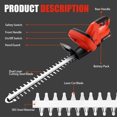 22Inch Cordless Hedge Trimmer Cordless Electric Hedge Trimmer w/2* 21V Battery