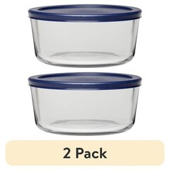 (2 pack) Anchor Hocking Glass Food Storage Container with Lid, 7 Cup Round