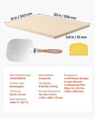 VEVOR Pizza Stone 20 x 14 in Rectangular Cordierite Stone for Baking Pizzas