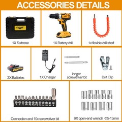 24V Cordless Drill Set Electric Power Drill 34Pcs with 3/8 Inch Keyless Chuck